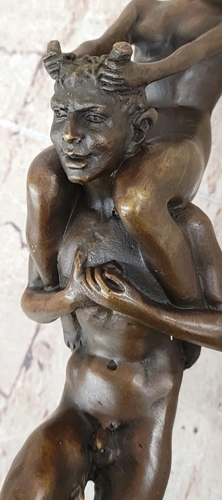 Signed Franz Bergman Bronze: Female & Satyr Erotic Nude Art, Handcrafted Figurine