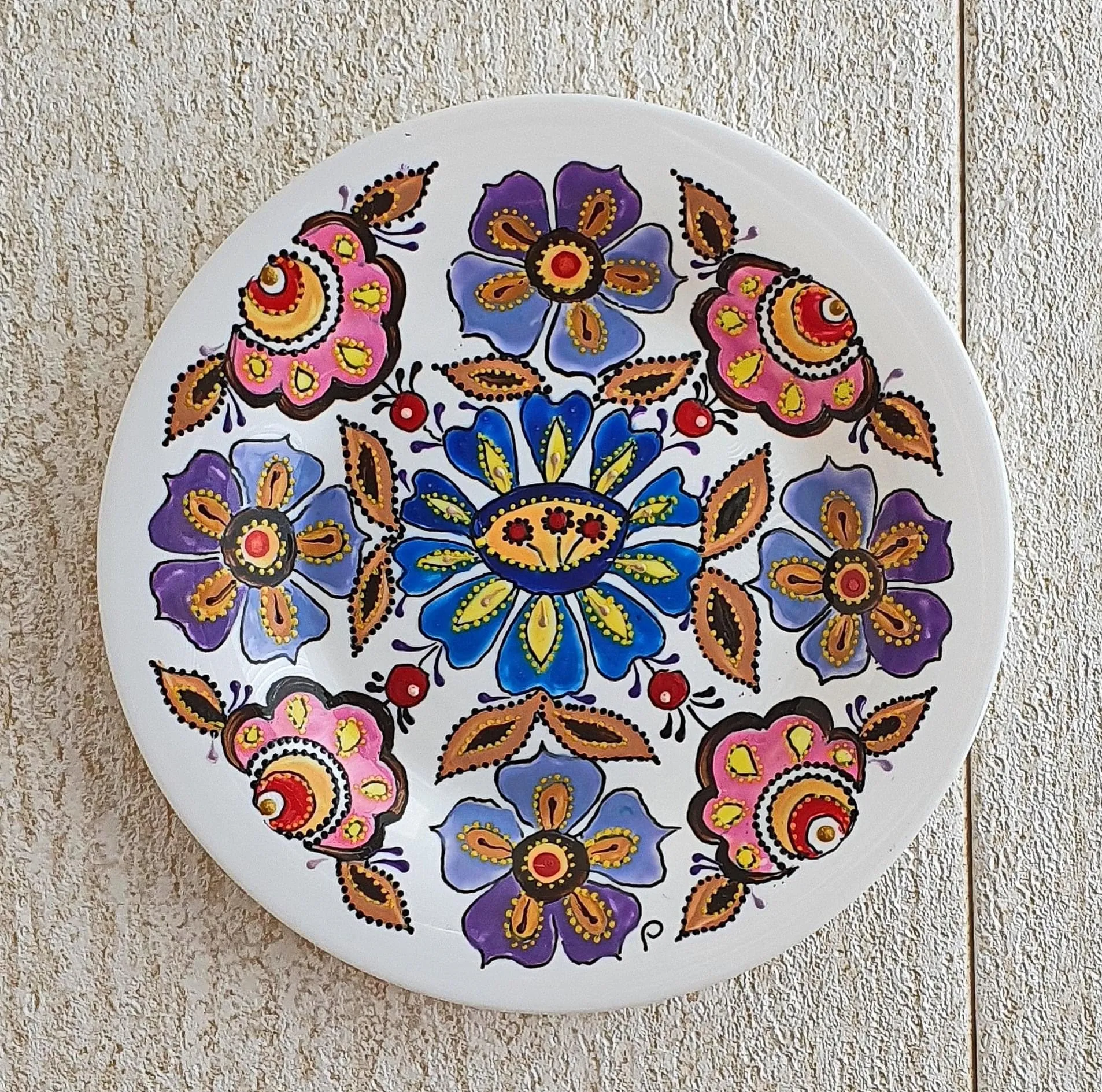 Small Hand-Painted Porcelain Plate - Midnight Bloom