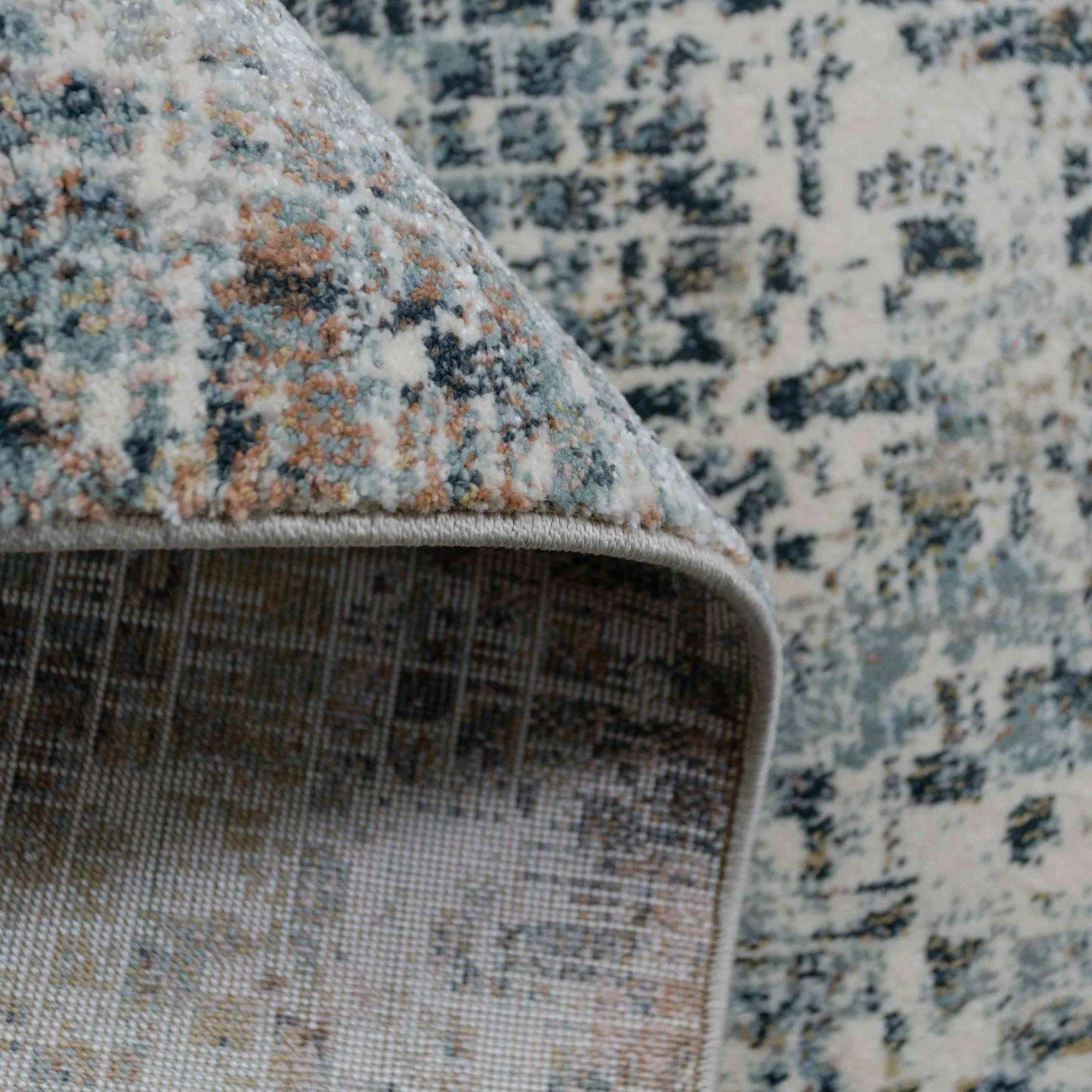 Soft Modern Blue Distressed Abstract Bedroom Rugs - Minuet
