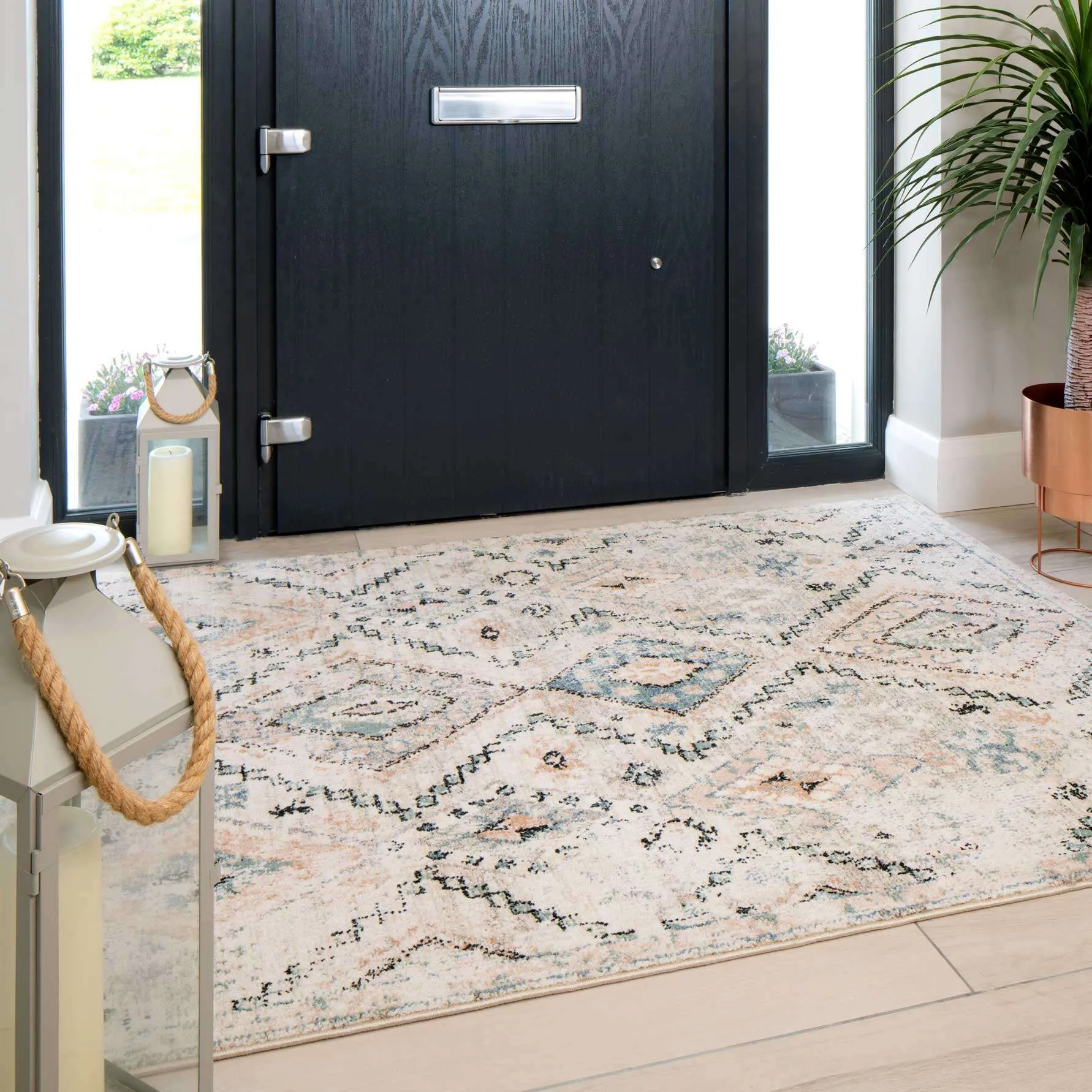Soft Natural Blue Aztec Area Rug - Kemp