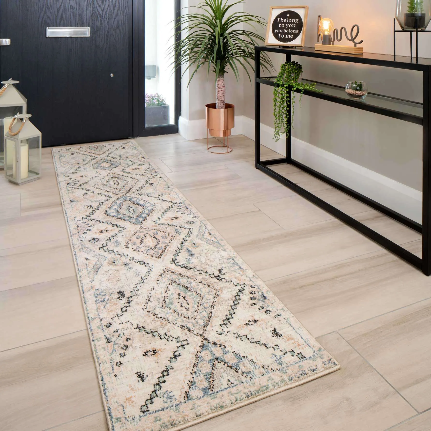 Soft Natural Blue Aztec Area Rug - Kemp