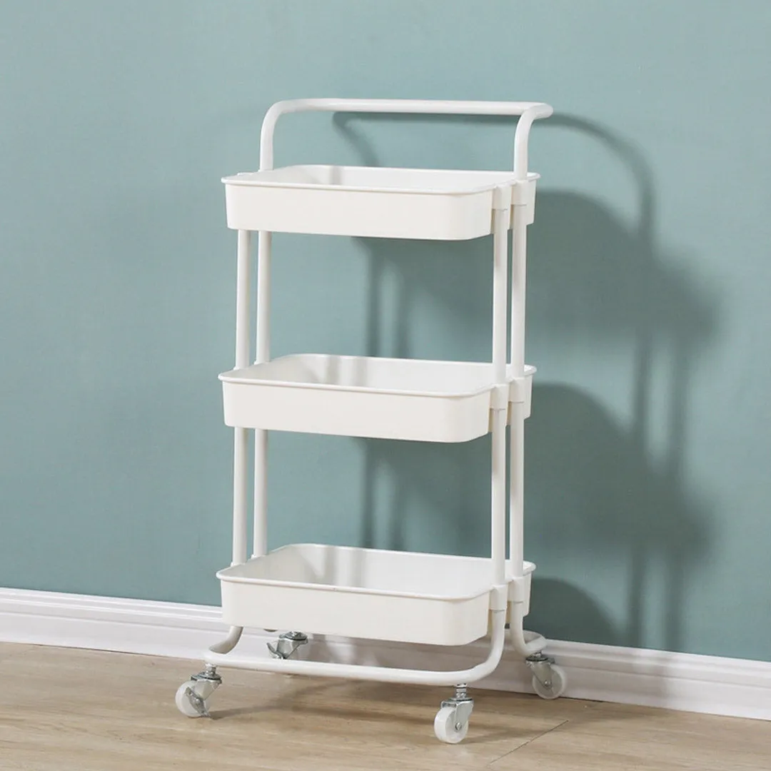 SOGA 3 Tier Steel White Movable Kitchen Cart Multi-Functional Shelves Portable Storage Organizer with Wheels