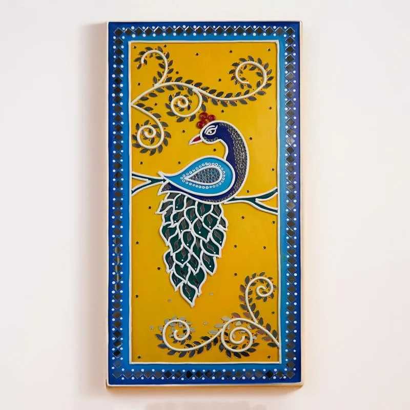 Suhasini Crafts Peacock Mud and Mirror Wall Hanging for Bedroom, Drawing Room, Office and Home Decoration