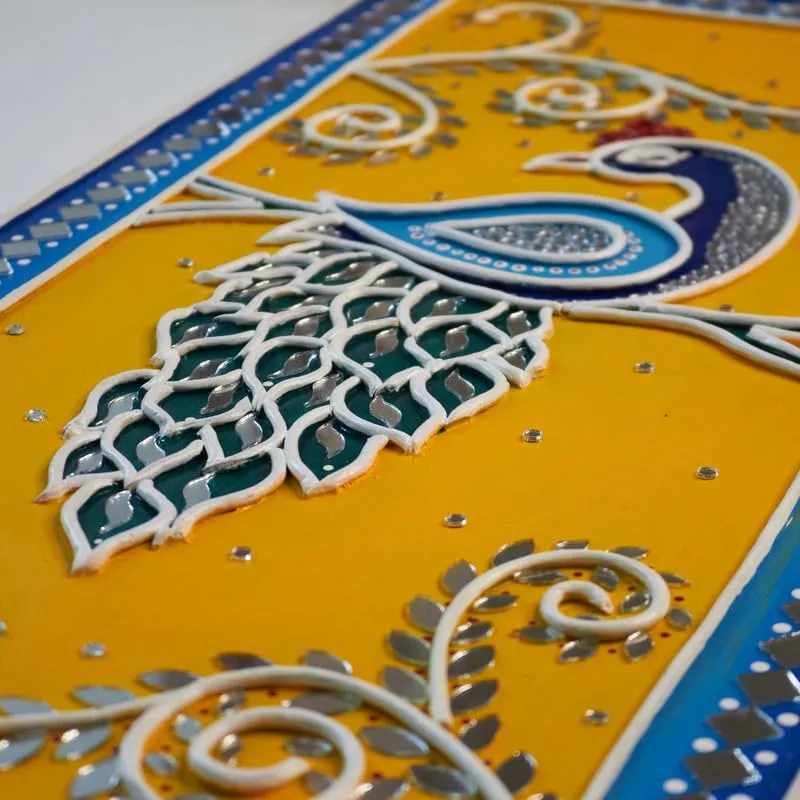 Suhasini Crafts Peacock Mud and Mirror Wall Hanging for Bedroom, Drawing Room, Office and Home Decoration