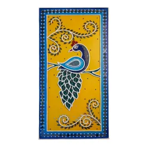 Suhasini Crafts Peacock Mud and Mirror Wall Hanging for Bedroom, Drawing Room, Office and Home Decoration