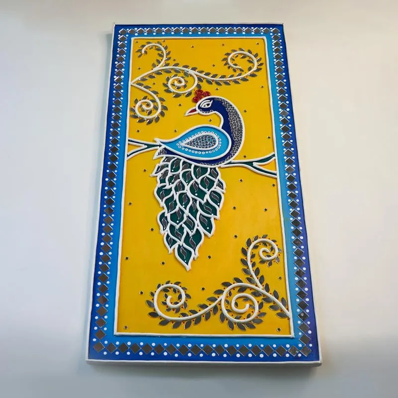 Suhasini Crafts Peacock Mud and Mirror Wall Hanging for Bedroom, Drawing Room, Office and Home Decoration