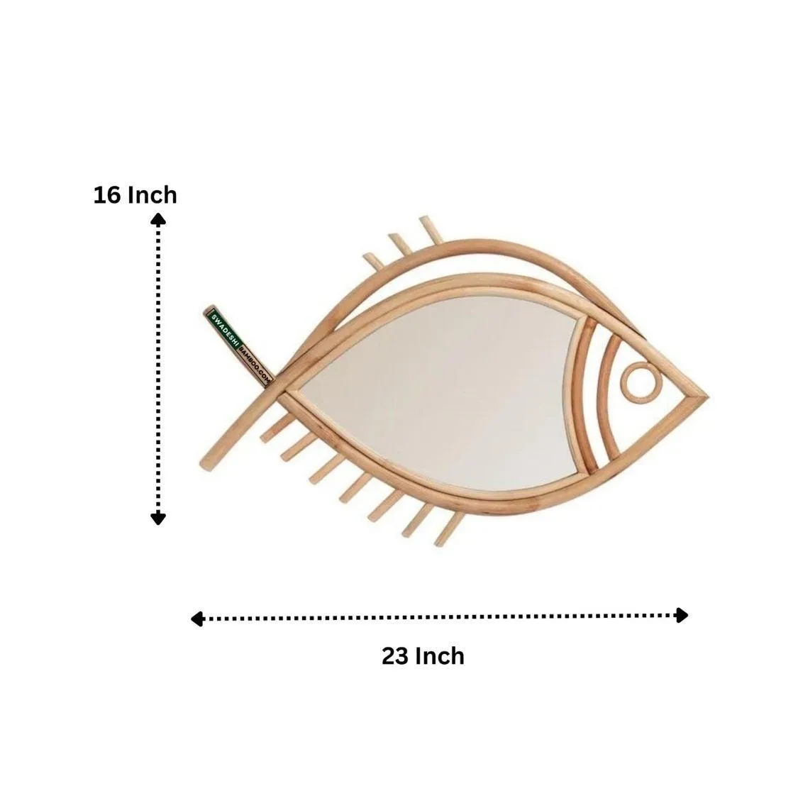 Swadeshi Bamboo Decorative Fish Shaped Wall Mirror Rattan Mirrors for Wall Rattan Wall Decor, Apartment balcony Décor