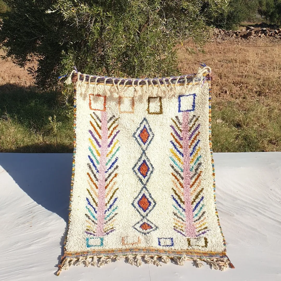 Tahisa | 3x5 White Moroccan Rug Beni Ourain Ultra Soft | 3'67x5'48 Ft | 112x167 cm