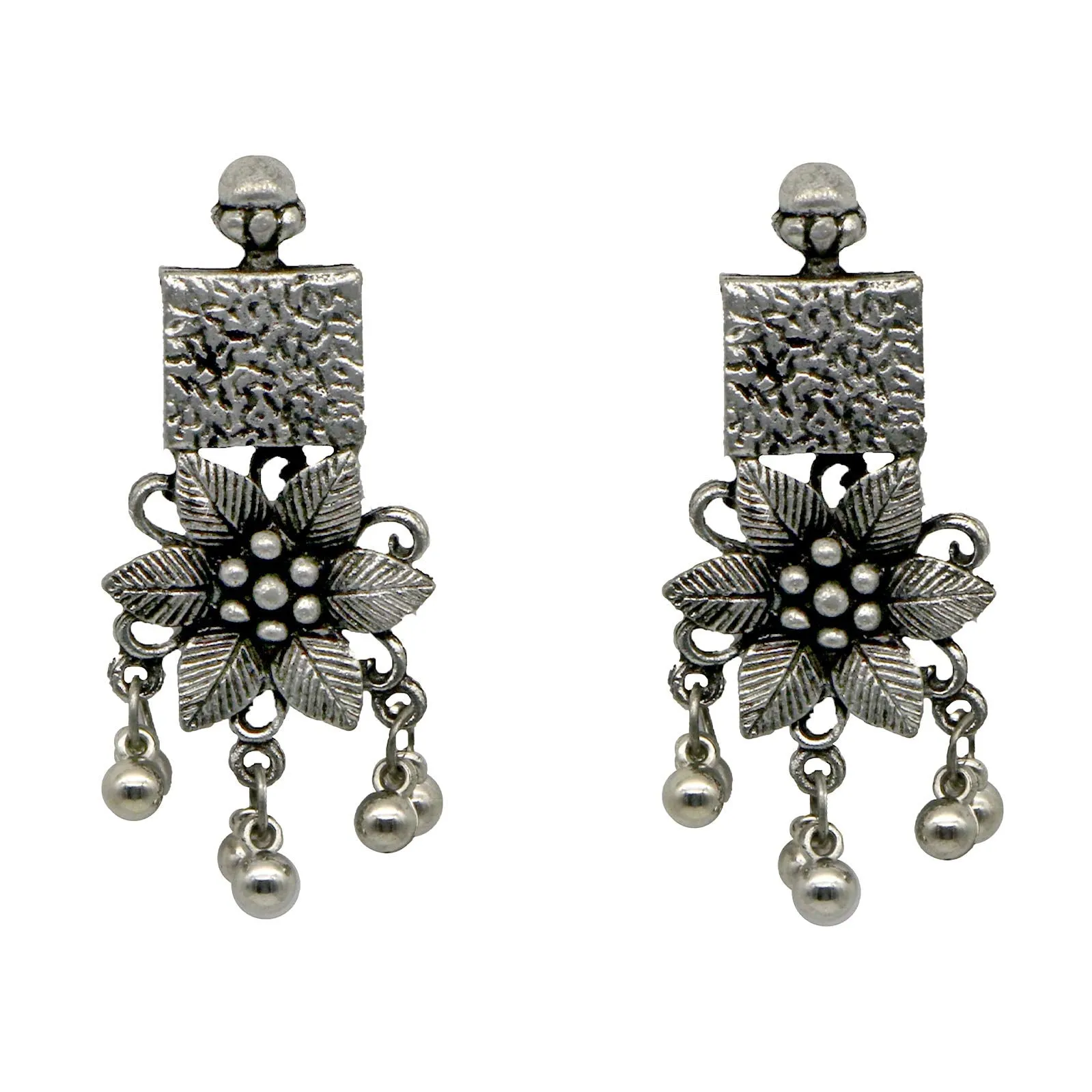 TEEJH Akhila Silver Oxidised Floral Necklace Set For Women
