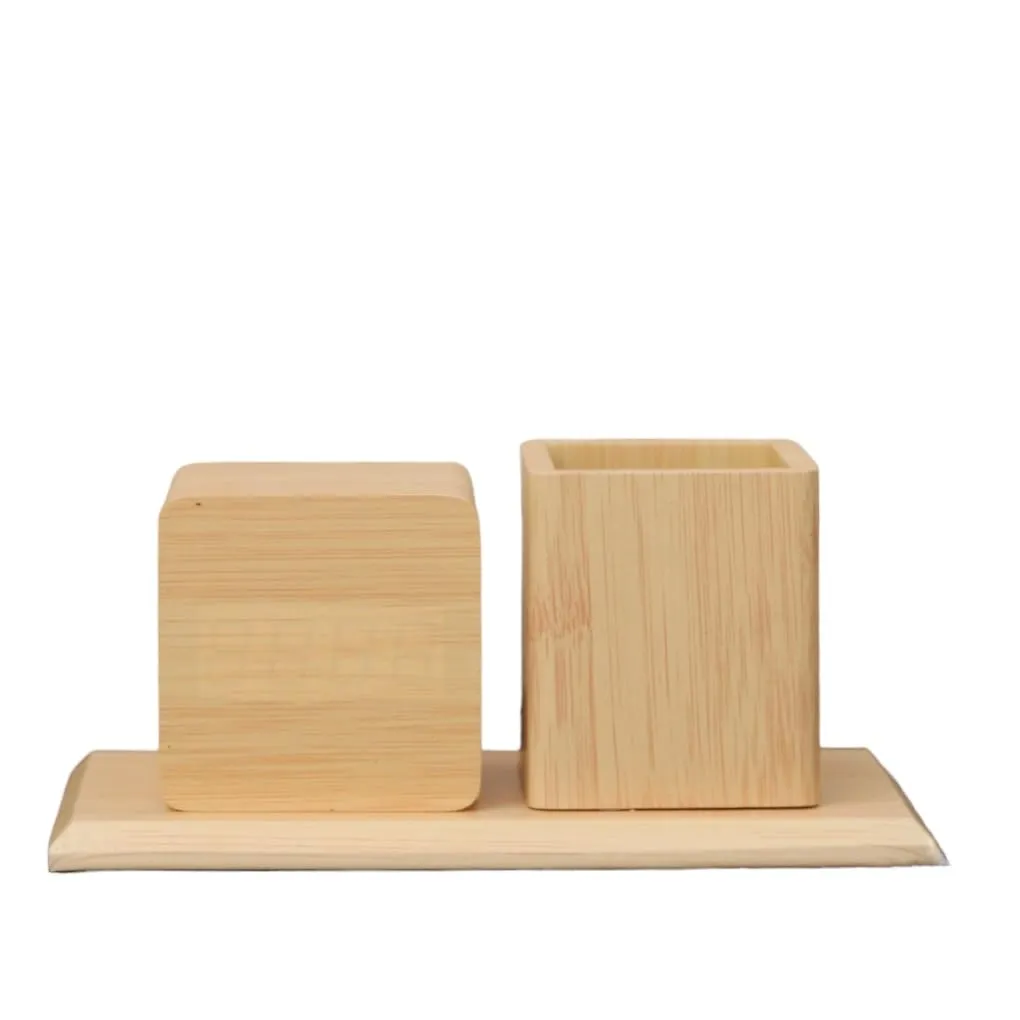 The Procure Store Wooden Digital Clock with Pen Holder- Golden