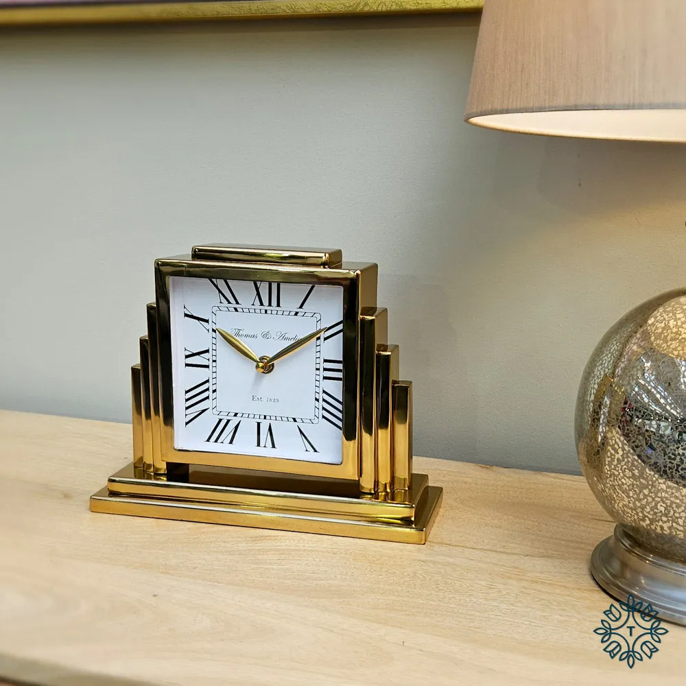 Thomas and ameila art deco mantle clock gold 36cm