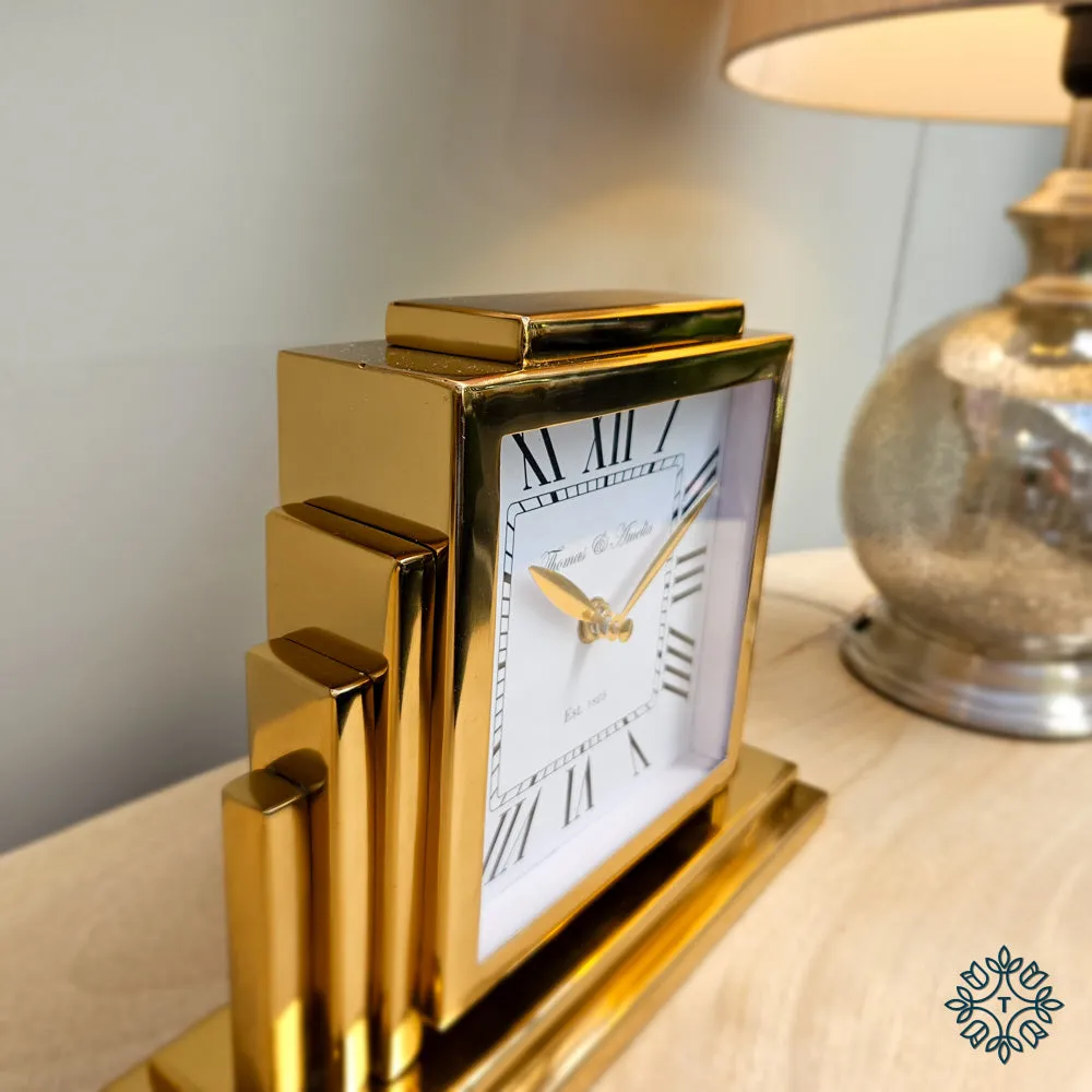 Thomas and ameila art deco mantle clock gold 36cm