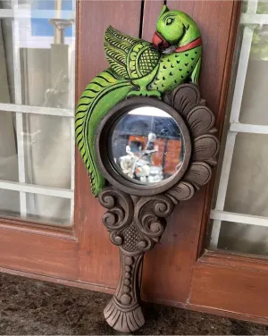 Timberdec Wooden Mirror Frame, Antique Handmade Parrot Design Wooden Mirror Frame, Wall Hanging Mirror Frame, Indian fine Arts/Artistic & Decorative (Pack of 1)