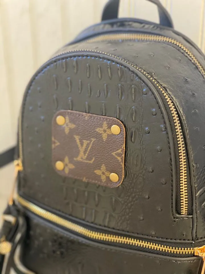 Upcycled Black Textured Backpack (Medium)