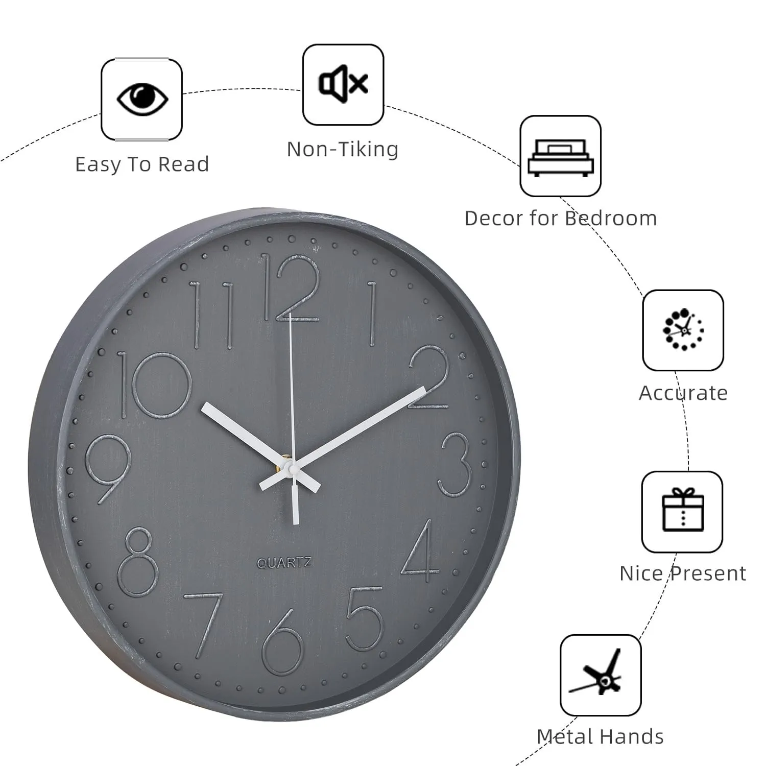 Urbane Home Wall Clock | Fancy Watch Wall Clocks | Office Wall Clock | Clock for Living Room | Clock for Bedroom | Clock for Hall | Machinery-Quartz | 12 Inch | 2020E-Gray Arabian