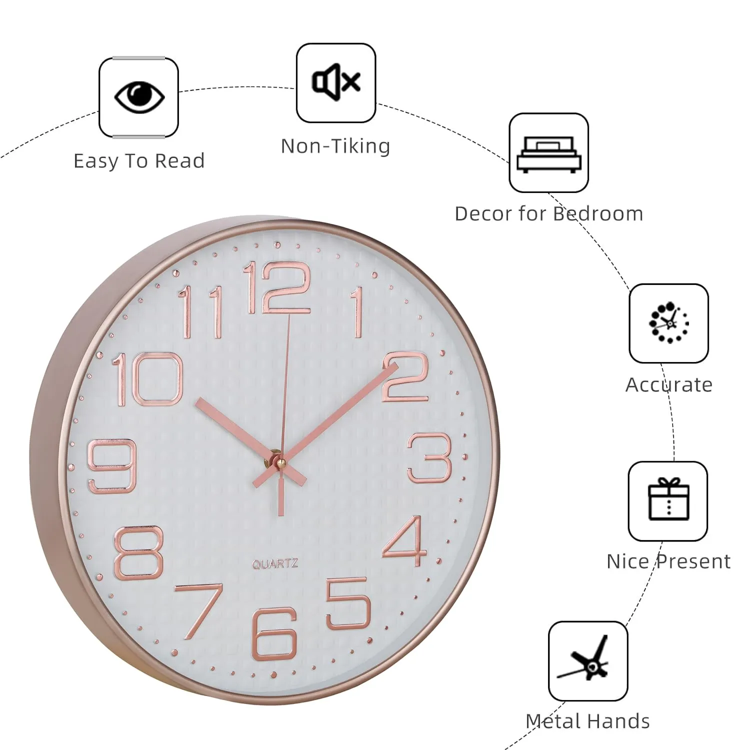 Urbane Home Wall Clock | Fancy Watch Wall Clocks | Office Wall Clock | Clock for Living Room | Clock for Bedroom | Clock for Hall | Machinery-Quartz | 12 Inch | L-Rose Gold