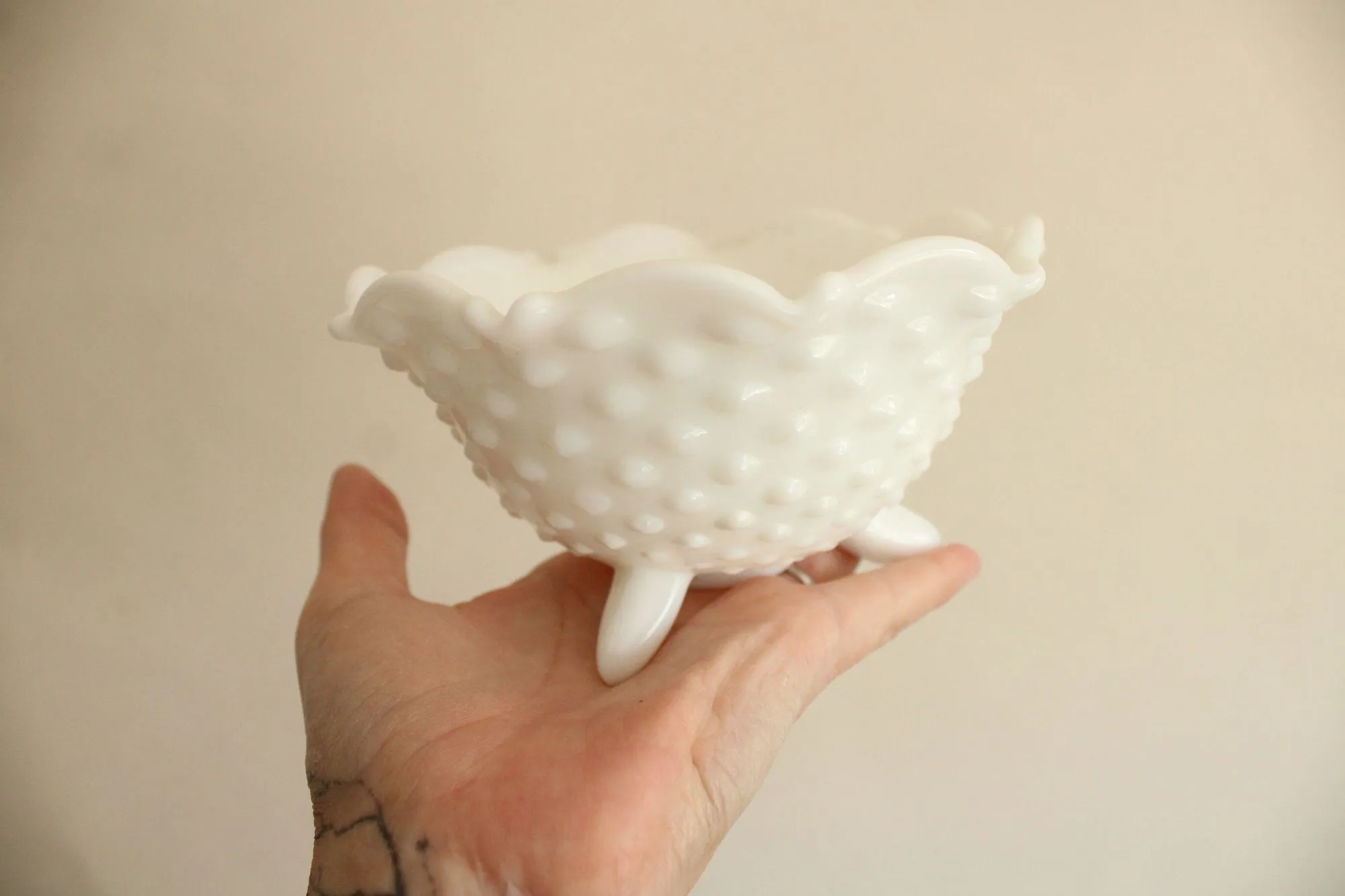 Vintage 1950s Hobnail Milk Glass Bowl