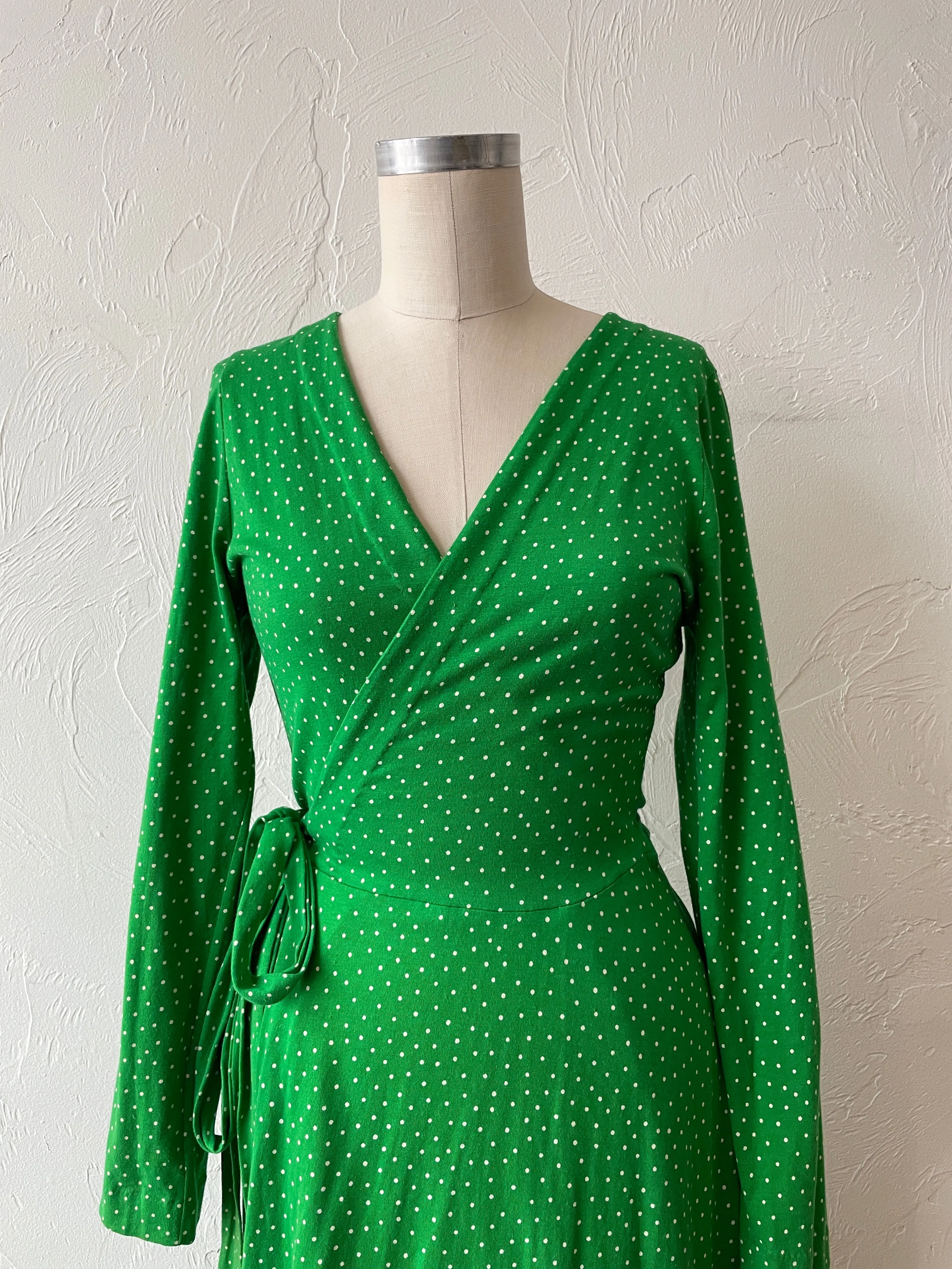 Vintage Diane Von Furstenberg Spring Green Polka Dot Jersey Wrap Dress Large