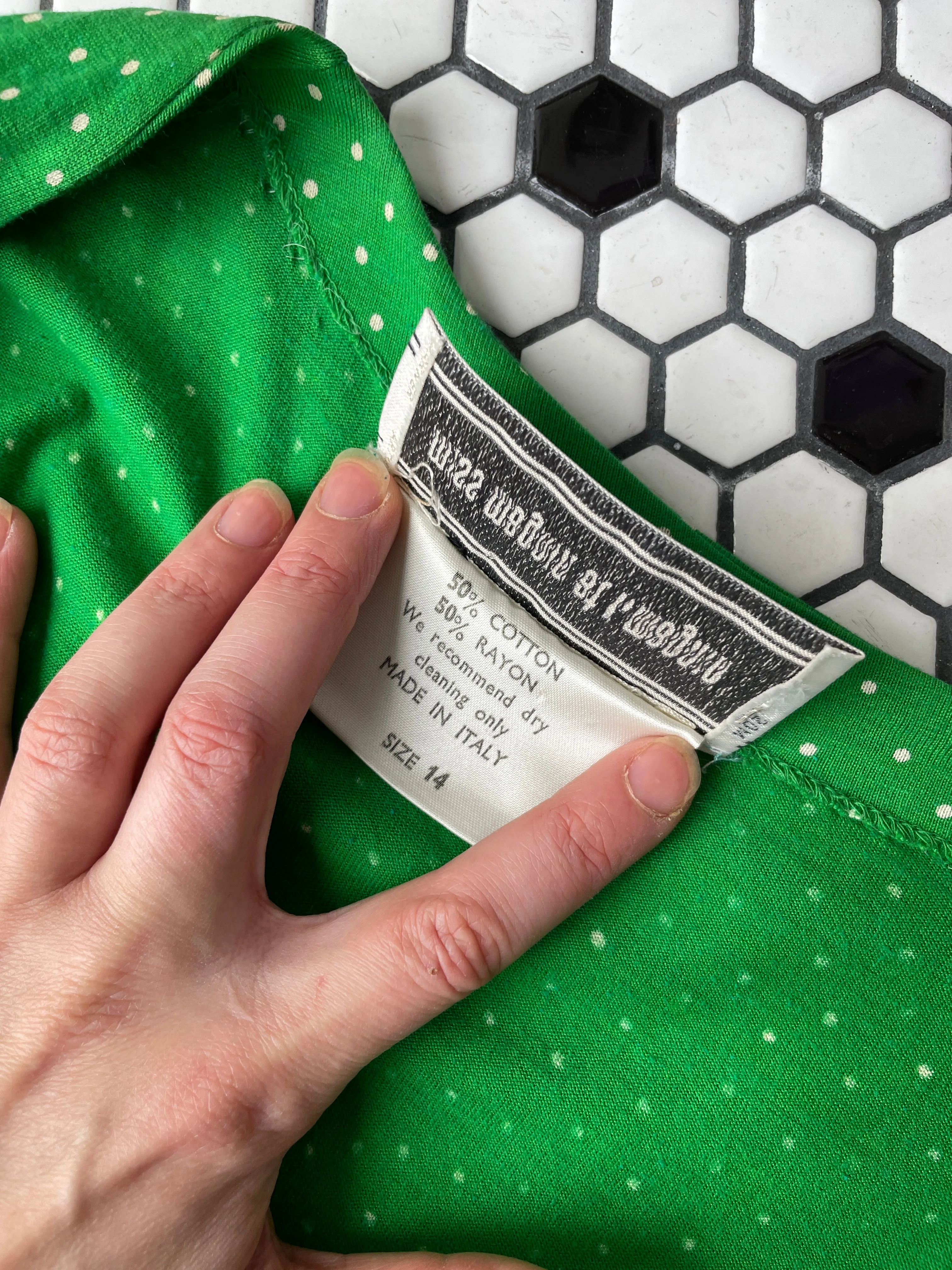 Vintage Diane Von Furstenberg Spring Green Polka Dot Jersey Wrap Dress Large