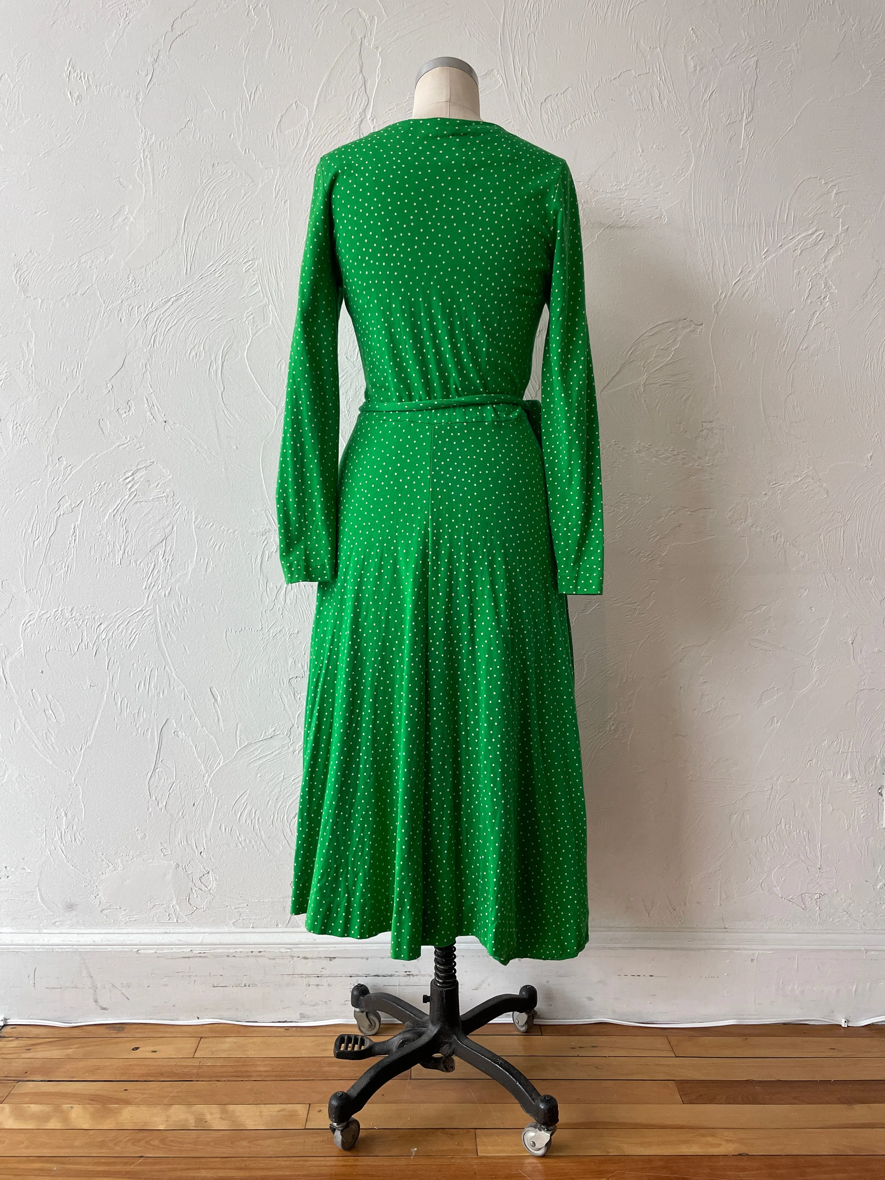 Vintage Diane Von Furstenberg Spring Green Polka Dot Jersey Wrap Dress Large
