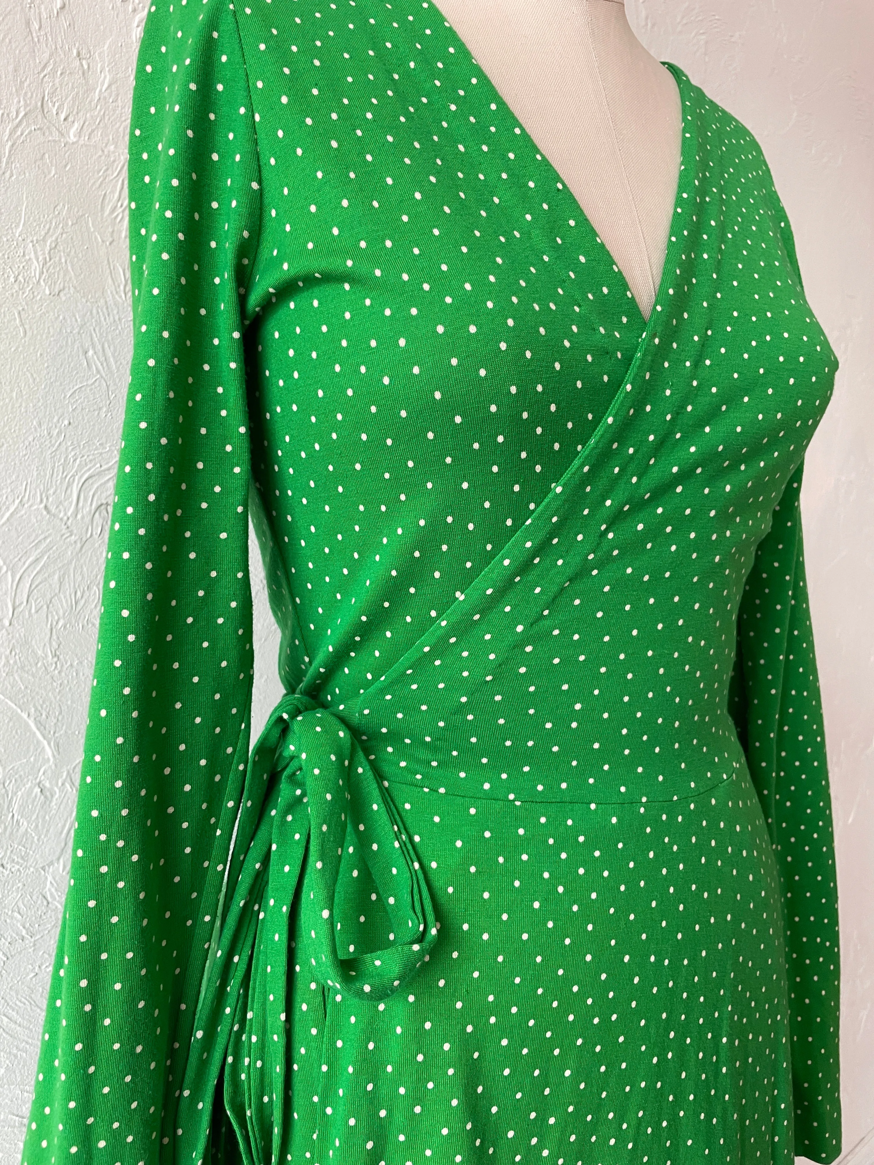 Vintage Diane Von Furstenberg Spring Green Polka Dot Jersey Wrap Dress Large