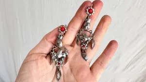 Vintage Oaxacan Earrings. Sterling Silver & Coral. Mexico. 1307