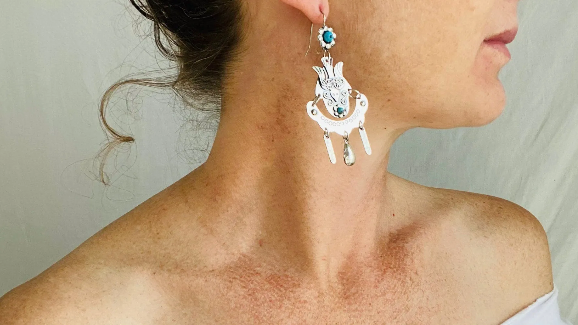 Vintage Oaxacan Earrings. Sterling Silver & Turquoise. Mexico.