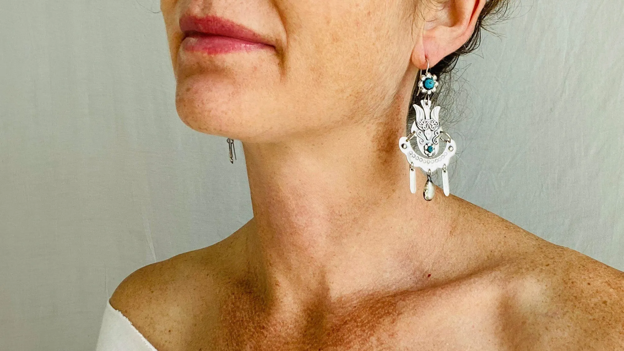 Vintage Oaxacan Earrings. Sterling Silver & Turquoise. Mexico.