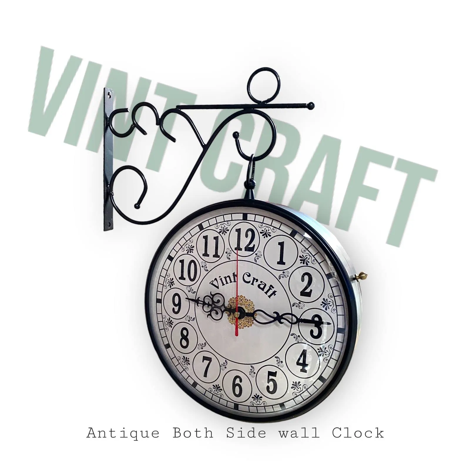 VintCraft Dial Victoria Vintagegolden Antique Dail London Station Double Sided Metal Wall Clock (Black Hanging V.C) (10 inch)
