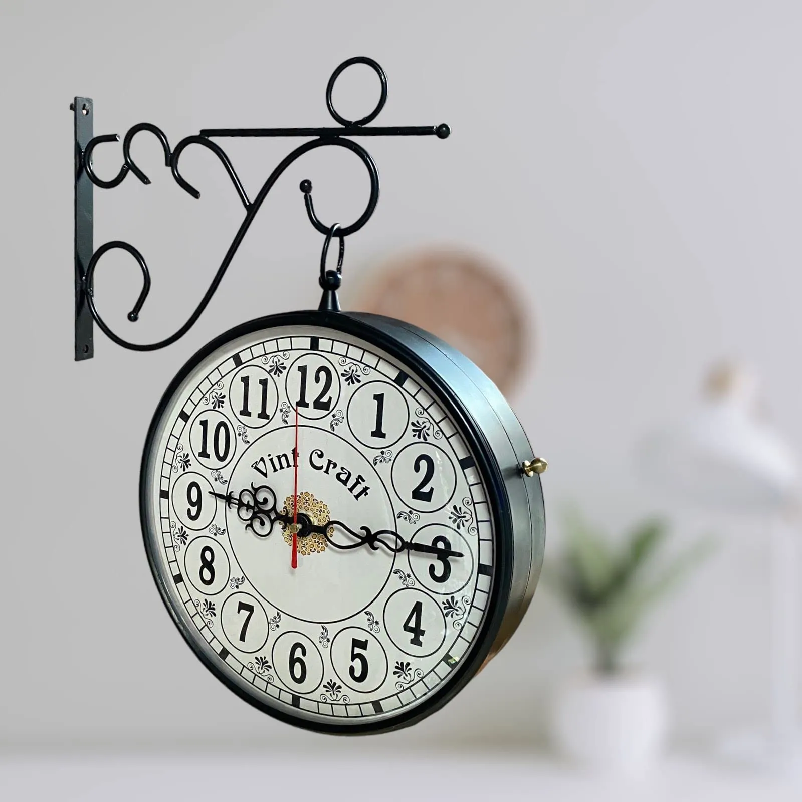 VintCraft Dial Victoria Vintagegolden Antique Dail London Station Double Sided Metal Wall Clock (Black Hanging V.C) (10 inch)