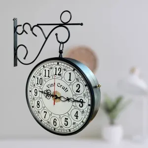 VintCraft Dial Victoria Vintagegolden Antique Dail London Station Double Sided Metal Wall Clock (Black Hanging V.C) (10 inch)