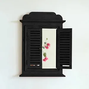 Vishwakarma Arts Window Mirror for Wall Decoration | Bedroom | Living Room | Vintage Style | Handmade Rustic Mirror Frame 76x46cm (Black)