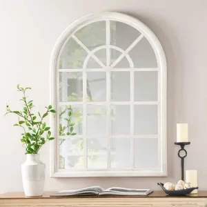 Vishwakarma Arts Window Mirror with Shelf for Wall Decoration | Bedroom | Living Room | Vintage Style | Handmade Rustic Mirror Frame 100x60cm (White)