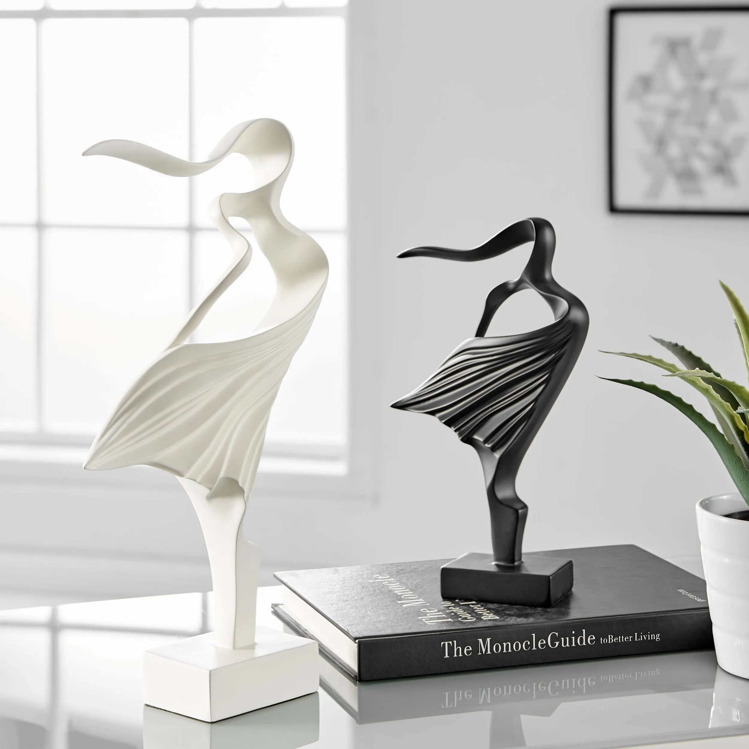 Water Dance Sculpture Set of Two // Matte Black & White