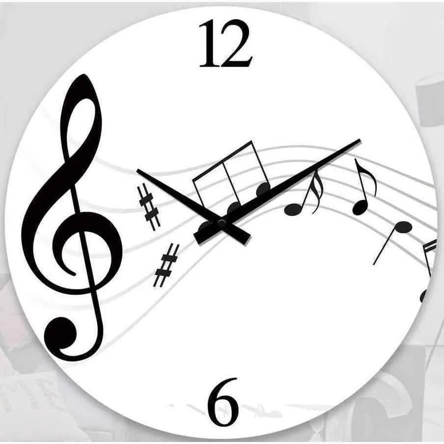 White Music Notes Clock 17cm