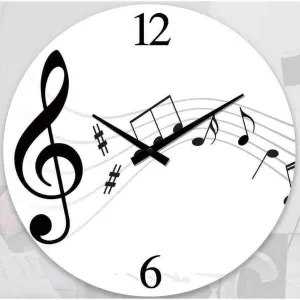 White Music Notes Clock 17cm