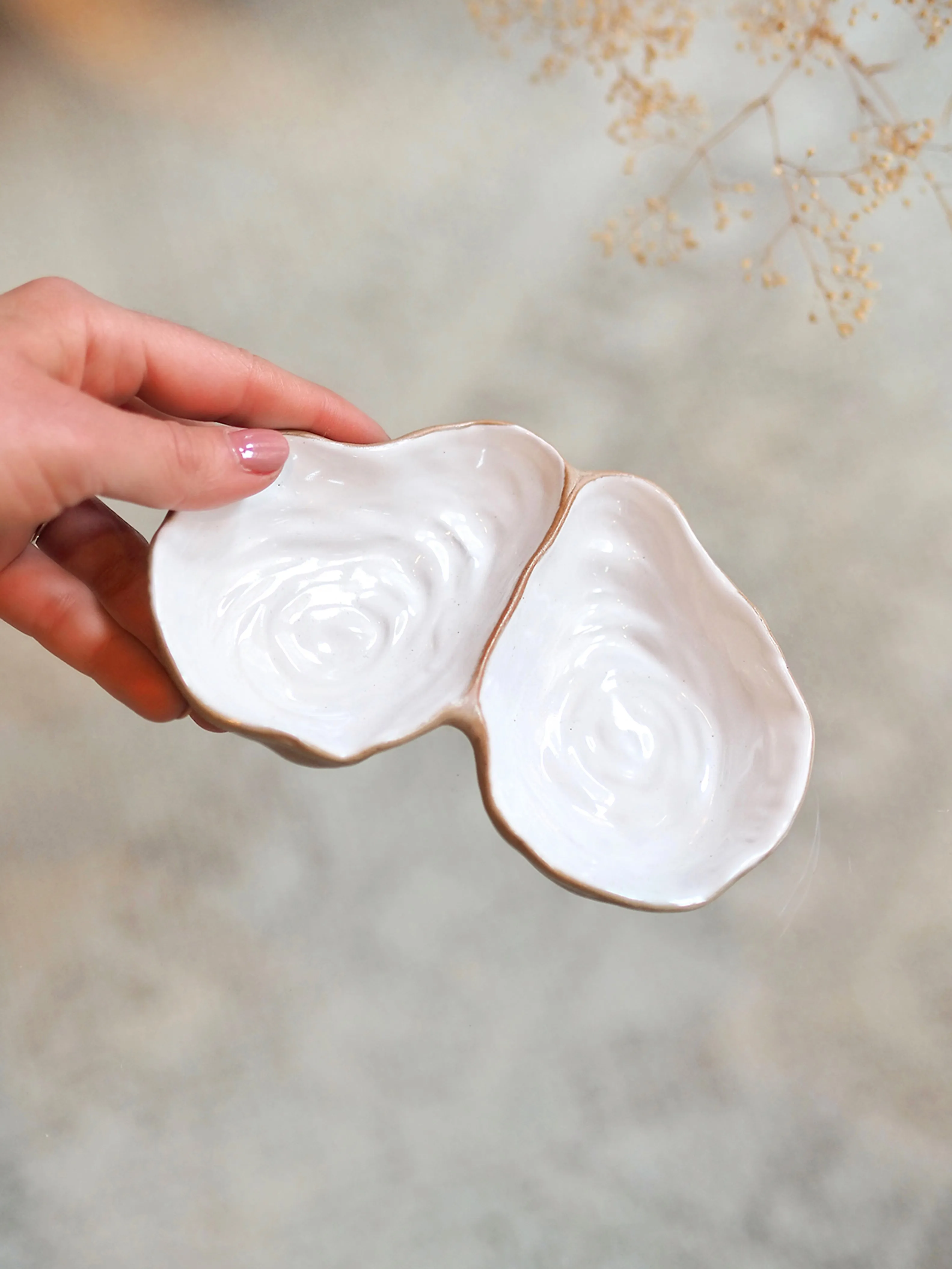 White Oyster Shell Dish w/ 2 Sections
