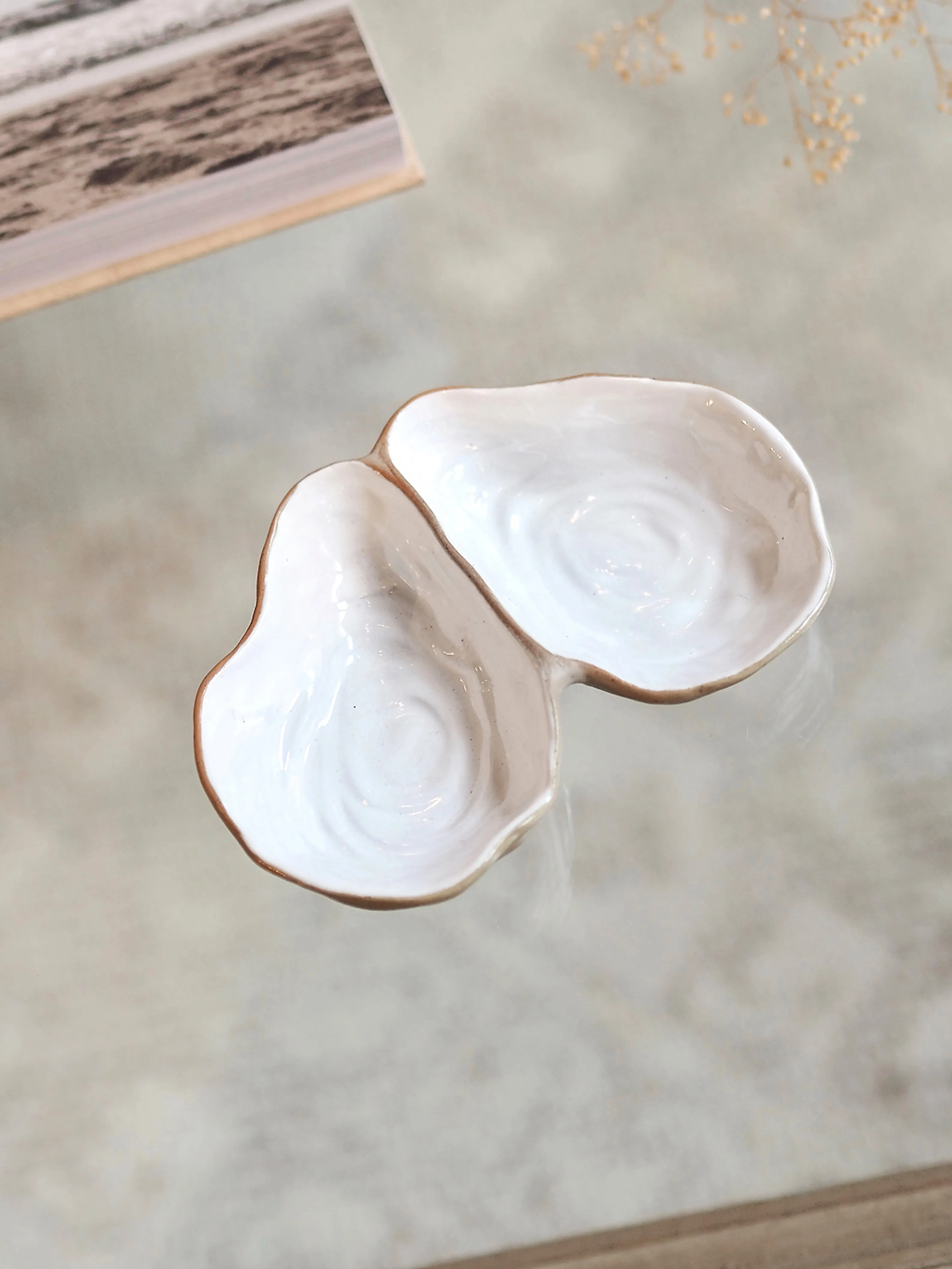 White Oyster Shell Dish w/ 2 Sections