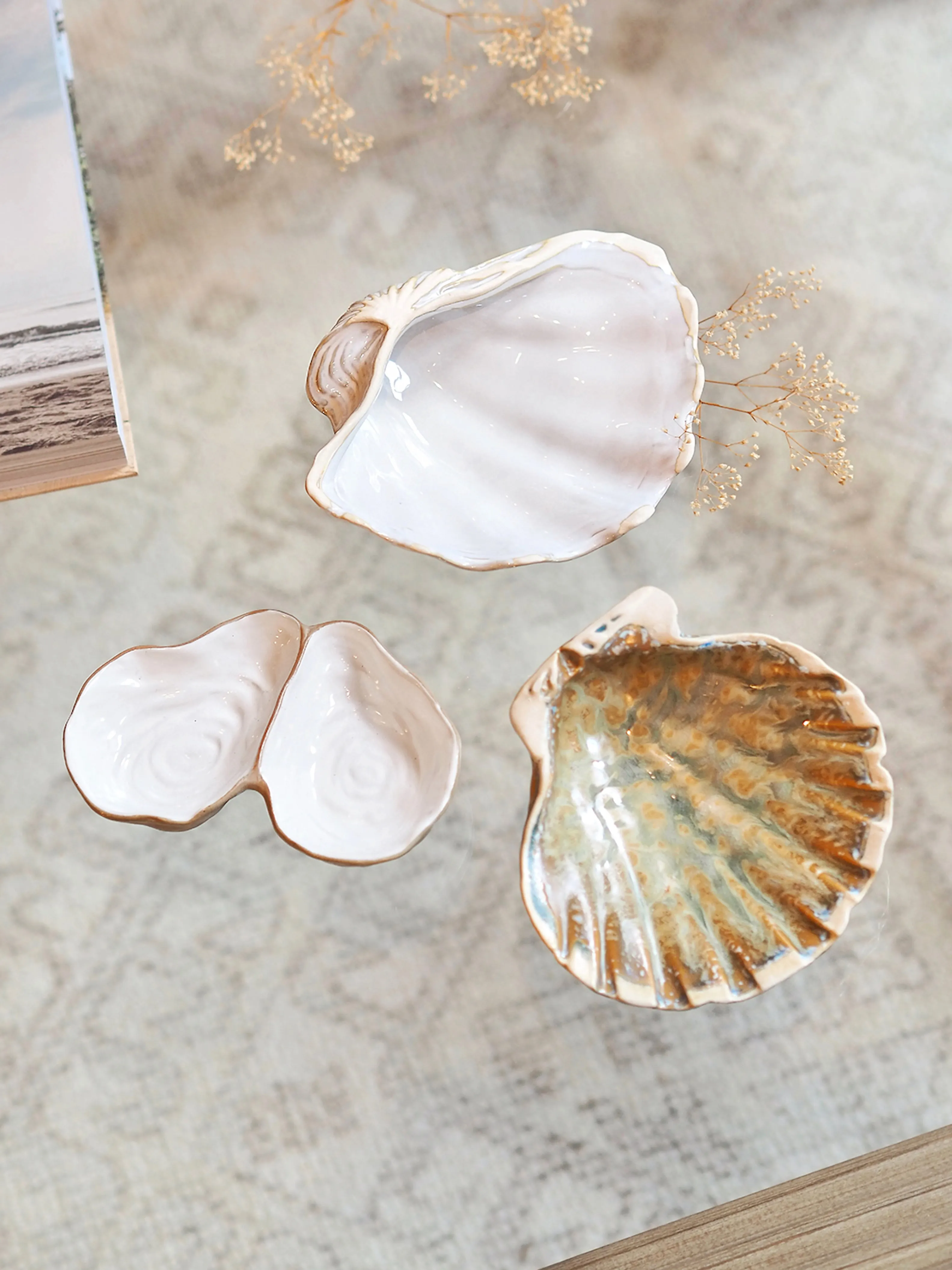 White Oyster Shell Dish w/ 2 Sections