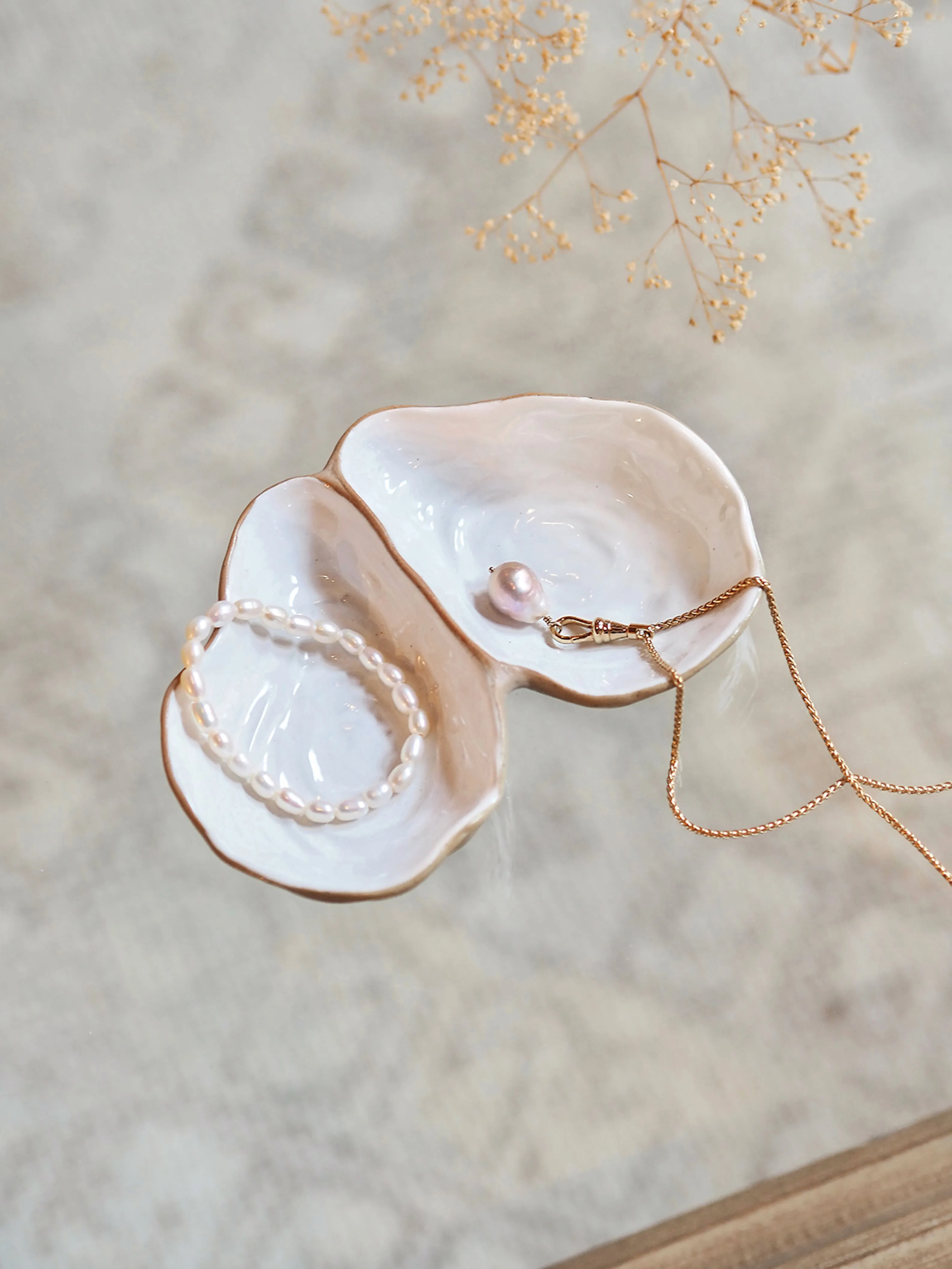 White Oyster Shell Dish w/ 2 Sections