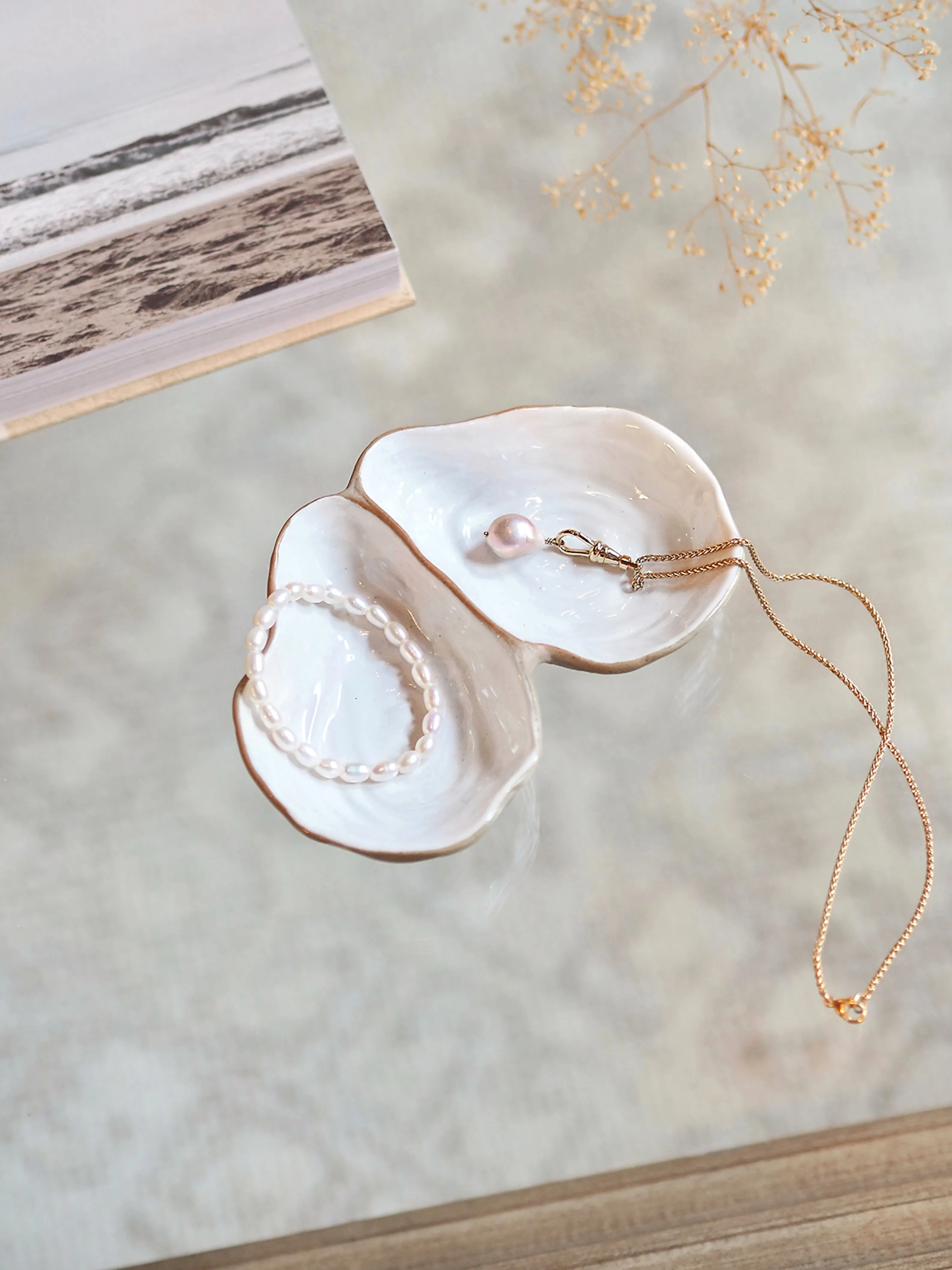 White Oyster Shell Dish w/ 2 Sections