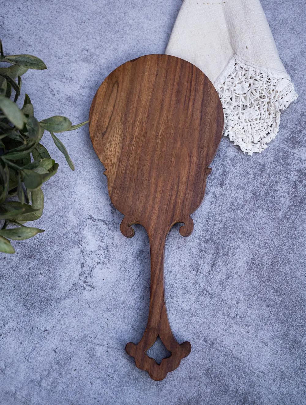 Wood Engraved Hand Mirror - Round