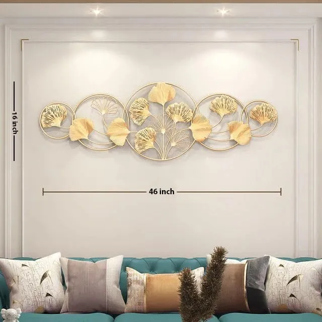 ZOVE Metal Wall Decor for Living Room Golden Flower Wall Hanging Home Decoration Perfect for Living Room/Hotel/Restaurant/Bedroom/Drawing Room (46 X 16 INCH) (Golden Colour)