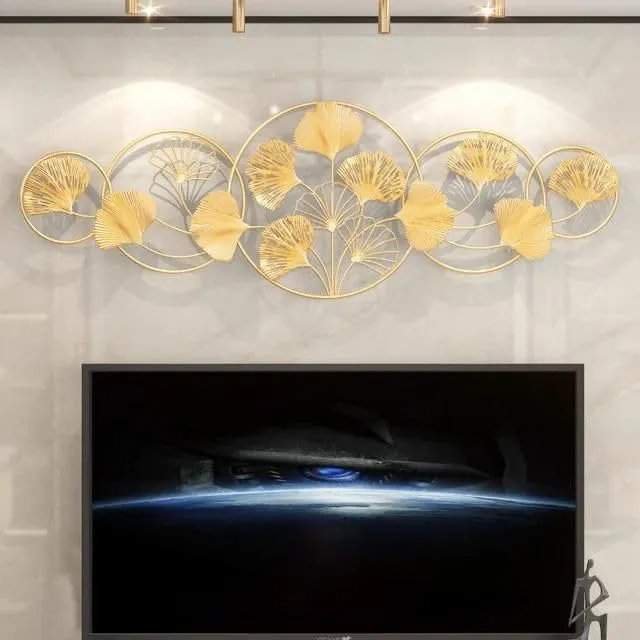 ZOVE Metal Wall Decor for Living Room Golden Flower Wall Hanging Home Decoration Perfect for Living Room/Hotel/Restaurant/Bedroom/Drawing Room (46 X 16 INCH) (Golden Colour)